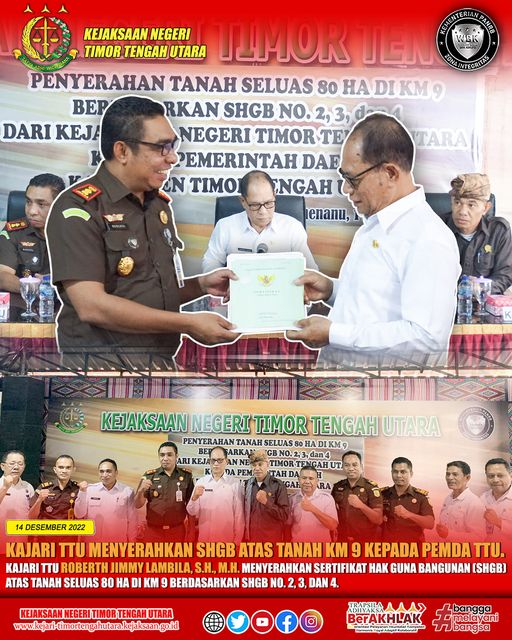 Penyerahan SHGB Atas Tanah Km 9 Kepada Pemda TTU
